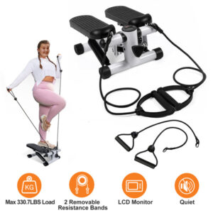 Mini Hydraulic Stepper with Resistance Bands – 330LB Capacity & LCD Display for Full-Body Home Workout