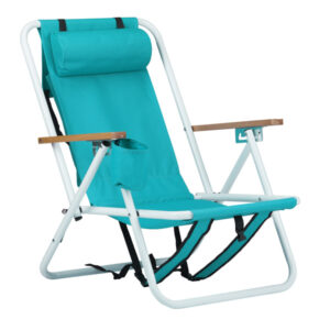 Mint Green Folding Beach Chair – 4-Position Recliner with Headrest, Cup Holder & Backpack Straps (23×21.7×31.5in)