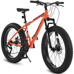 S26109 26" Fat Tire Mountain Bike – Full Shimano 21-Speed, Dual Disc Brakes, Front Suspension, High-Carbon Steel Frame