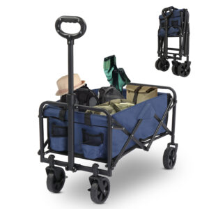 Heavy-Duty Garden Folding Cart – 220lbs Capacity, Flat-Fold Design with Steel Frame & Oxford Fabric (29×18×33in, Blue)